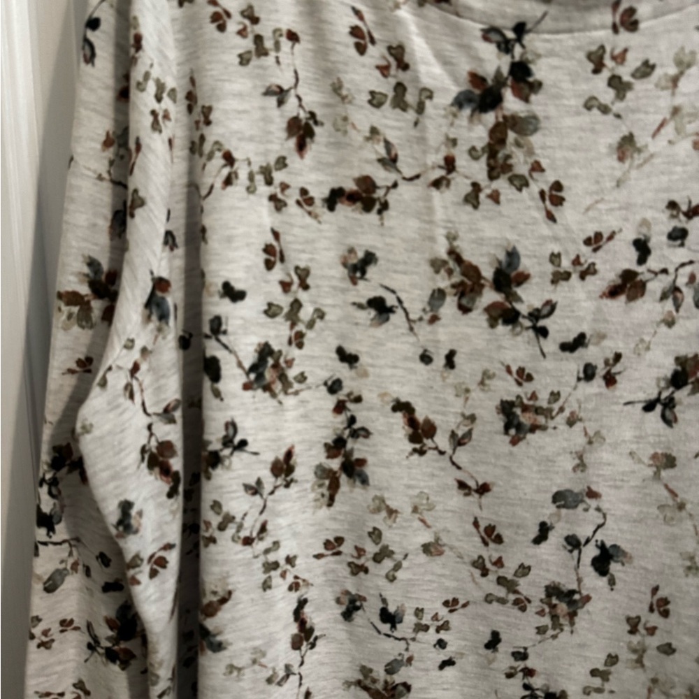 J. Jill Women's Boat Neck Ivory Floral Print Peasant Loose Fit Tunic Top Size XL - Picture 2 of 9